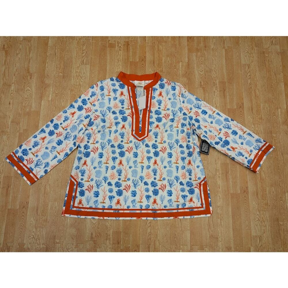 NWT Nico Blu Coral pattern Tunic shirt orange and blue Womens 4XL